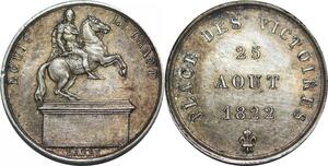 R2590 Rare Médaille Quinaire Louis XVIII Statue XIV Victoire 1822 Argent SPL