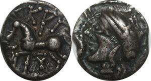 R2629 Rare Belgica Lingones Langres Denier Kaletedoy Cheval 80-50 AC Silver