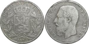 R2664 Faux d'époque Belgium 5 Francs Leopold II 1873 Argent -> Make Offer