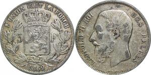 R2665 Faux d'époque Belgium 5 Francs Leopold II 1869 Argent -> Make Offer