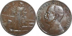R2698 Italy 5 Centisemi Vittorio Emanuele III 1913 R Roma -> Make Offer