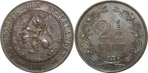 R2705 Netherlands 2 1/2 Cents Koningrijk Der Nederlanden 1881 AU -> Make Offer