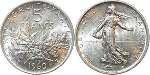 R2984 France 5 Francs Semeuse Roty 1960 Sortie Rouleau Argent FDC > Make Offer