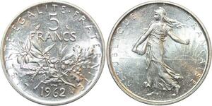 R2985 France 5 Francs Semeuse Roty 1962 Sortie Rouleau Argent FDC > Make Offer