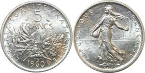 R2986 France 5 Francs Semeuse Roty 1960 Sortie Rouleau Argent FDC > Make Offer