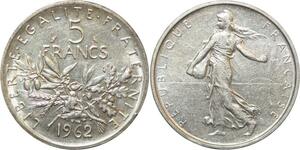 R2988 France 5 Francs Semeuse Roty 1962 Sortie Rouleau Argent SPL+ > Make Offer