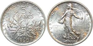 R2989 France 5 Francs Semeuse Roty 1960 Sortie Rouleau Argent FDC > Make Offer