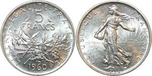 R2990 France 5 Francs Semeuse Roty 1960 Sortie Rouleau Argent FDC > Make Offer