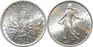 R2992 France 5 Francs Semeuse Roty 1962 Sortie Rouleau Argent FDC > Make Offer