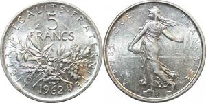 R2995 France 5 Francs Semeuse Roty 1962 Sortie Rouleau Argent FDC > Make Offer