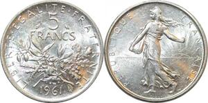 R2996 France 5 Francs Semeuse Roty 1961 Sortie Rouleau Argent FDC > Make Offer