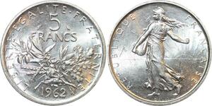 R2997 France 5 Francs Semeuse Roty 1962 Sortie Rouleau Argent FDC > Make Offer
