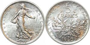 R2999 France 5 Francs Semeuse Roty 1960 Sortie Rouleau Argent FDC > Make Offer