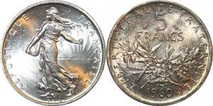 R3000 France 5 Francs Semeuse Roty 1960 Sortie Rouleau Argent FDC > Make Offer
