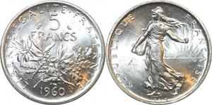 R3002 France 5 Francs Semeuse Roty 1960 Sortie Rouleau Argent FDC > Make Offer