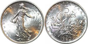 R3003 France 5 Francs Semeuse Roty 1960 Sortie Rouleau Argent FDC > Make Offer