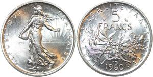 R3006 France 5 Francs Semeuse Roty 1960 Sortie Rouleau Argent FDC > Make Offer