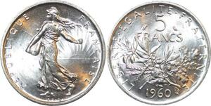 R3007 France 5 Francs Semeuse Roty 1960 Sortie Rouleau Argent FDC > Make Offer