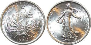 R3008 France 5 Francs Semeuse Roty 1960 Sortie Rouleau Argent FDC > Make Offer
