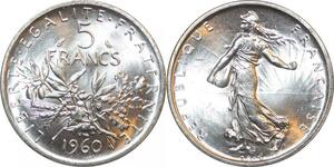 R3009 France 5 Francs Semeuse Roty 1960 Sortie Rouleau Argent FDC > Make Offer