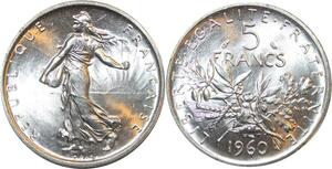 R3010 France 5 Francs Semeuse Roty 1960 Sortie Rouleau Argent FDC > Make Offer