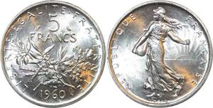 R3011 France 5 Francs Semeuse Roty 1960 Sortie Rouleau Argent FDC > Make Offer