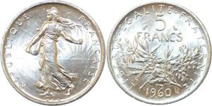 R3014 France 5 Francs Semeuse Roty 1960 Sortie Rouleau Argent FDC > Make Offer