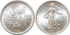 R3017 France 5 Francs Semeuse Roty 1960 Sortie Rouleau Argent FDC > Make Offer