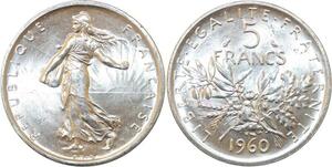 R3018 France 5 Francs Semeuse Roty 1960 Sortie Rouleau Argent FDC > Make Offer