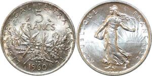 R3019 France 5 Francs Semeuse Roty 1960 Sortie Rouleau Argent SUP > Make Offer