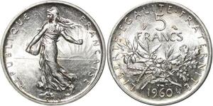 R3056 France 5 Francs Semeuse Roty 1960 Sortie Rouleau Argent FDC > Make Offer