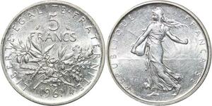 R3058 France 5 Francs Semeuse Roty 1961 Sortie Rouleau Argent FDC > Make Offer