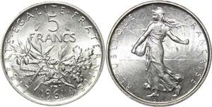 R3060 France 5 Francs Semeuse Roty 1961 Sortie Rouleau Argent FDC > Make Offer