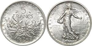 R3062 France 5 Francs Semeuse Roty 1960 Sortie Rouleau Argent FDC > Make Offer