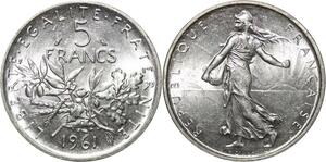 R3065 France 5 Francs Semeuse Roty 1961 Sortie Rouleau Argent FDC > Make Offer