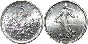 R3067 France 5 Francs Semeuse Roty 1962 Sortie Rouleau Argent FDC > Make Offer