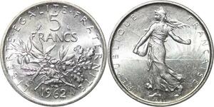 R3068 France 5 Francs Semeuse Roty 1962 Sortie Rouleau Argent FDC > Make Offer