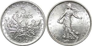 R3069 France 5 Francs Semeuse Roty 1962 Sortie Rouleau Argent FDC > Make Offer