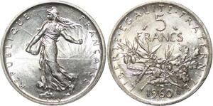 R3073 France 5 Francs Semeuse Roty 1960 Sortie Rouleau Argent FDC> Make Offer