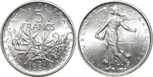 R3074 France 5 Francs Semeuse Roty 1961 Sortie Rouleau Argent FDC > Make Offer