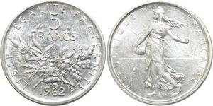 R3112 France 5 Francs Semeuse Roty 1962 Sortie Rouleau Argent SPL -> Make Offer