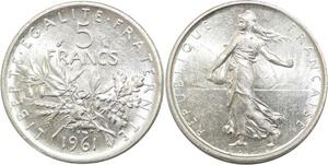 R3114 France 5 Francs Semeuse Roty 1961 Sortie Rouleau Argent FDC -> Make Offer