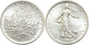 R3118 France 5 Francs Semeuse Roty 1960 Sortie Rouleau Argent FDC -> Make Offer