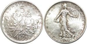 R3131 France 5 Francs Semeuse Roty 1960 Sortie Rouleau Argent FDC -> Make Offer