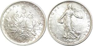 R3132 France 5 Francs Semeuse Roty 1960 Sortie Rouleau Argent FDC -> Make Offer