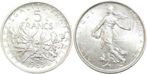 R3134 France 5 Francs Semeuse Roty 1963 Sortie Rouleau Argent FDC -> Make Offer