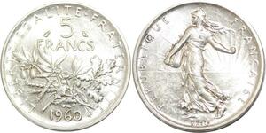 R3141 France 5 Francs Semeuse Roty 1960 Sortie Rouleau Argent FDC -> Make Offer