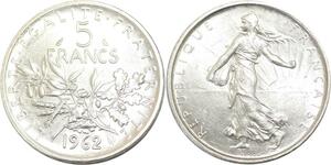 R3143 France 5 Francs Semeuse Roty 1962 Sortie Rouleau Argent FDC -> Make Offer