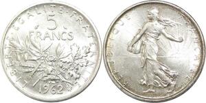 R3144 France 5 Francs Semeuse Roty 1962 Sortie Rouleau Argent FDC -> Make Offer