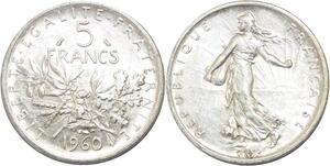 R3148 France 5 Francs Semeuse Roty 1960 Sortie Rouleau Argent FDC -> Make Offer